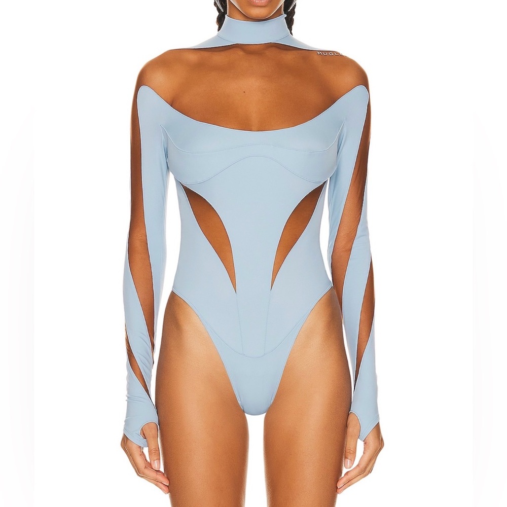 NWT Mugler Illusion Cut Bodysuit in Light Blue EU38 - Picture 2 of 9